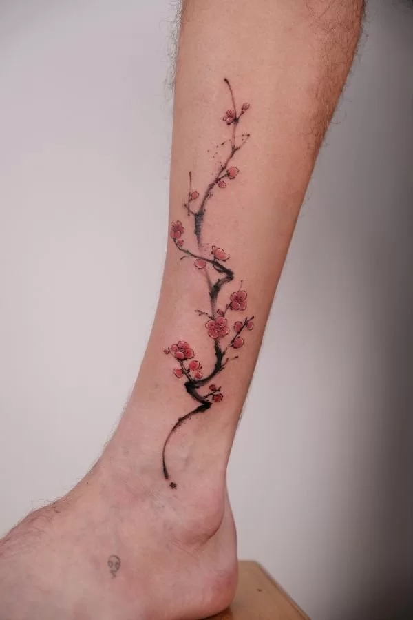 Colour Cherry Blosom Tattoo