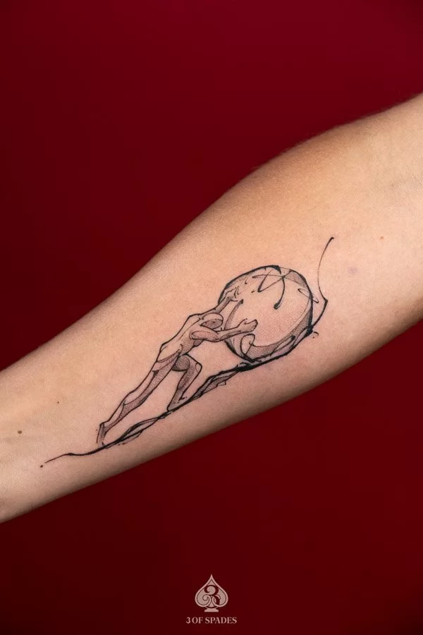 Blackwork Human Pushing Stone