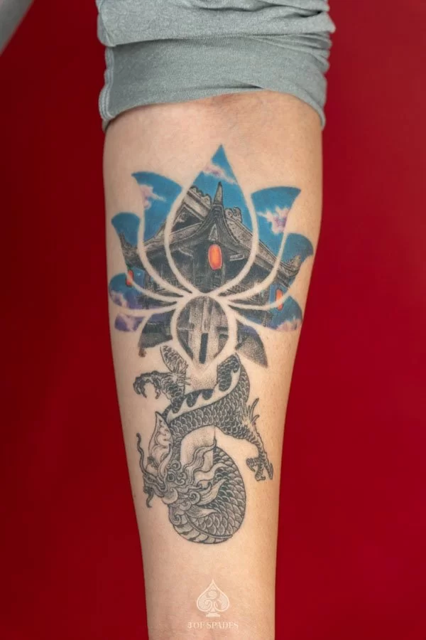 Colour Lotus One Pillar Pagoda Dragon